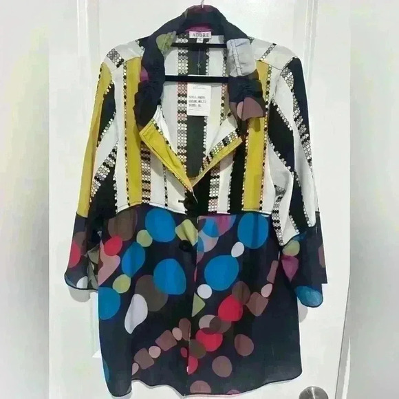 ADORE Women Tunic Top size XL Blouse Button Up Empire Waist Colorful - Picture 1 of 3